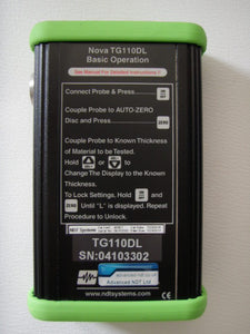 Nova TG110-DL General Purpose Ultrasonic Thickness Gauge with simple operating instruction printed on the back for handy reference - Advanced NDT Limited